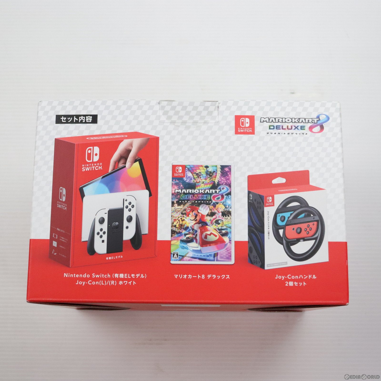 【中古即納】[Switch](本体)(未使用)Nintendo Switch(有機ELモデル)(ニンテンドースイッチ) コストコオリジナルセット マリオカート8 デ