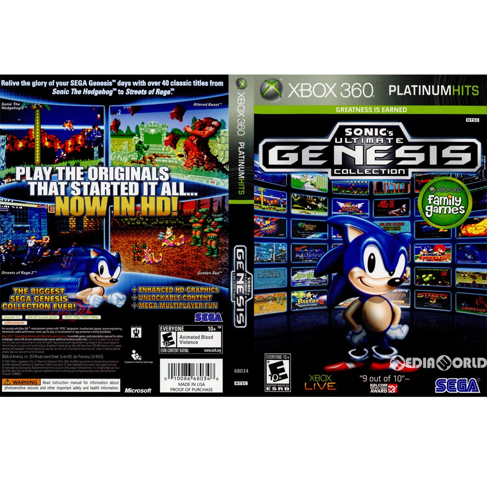 【中古即納】[Xbox360]Sonic's Ultimate Genesis Collection(ソニック アルティメット ジェネシスコレクション) Platinum Hits(68034)(北