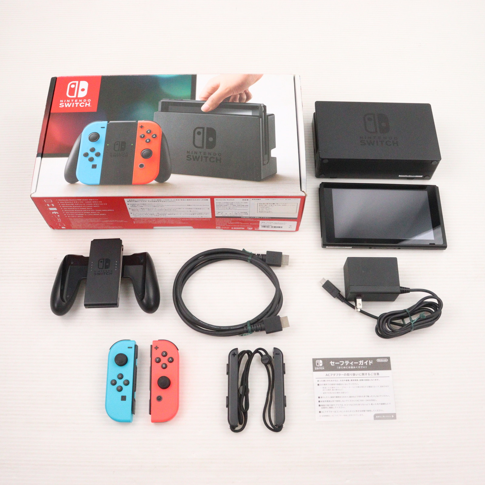 【中古即納】[Switch] (本体) Nintendo Switch(ニンテンドースイッチ) Joy-Con(L) ネオンブルー/R ネオンレッド 任天堂(HAC-S-KABAA)(201
